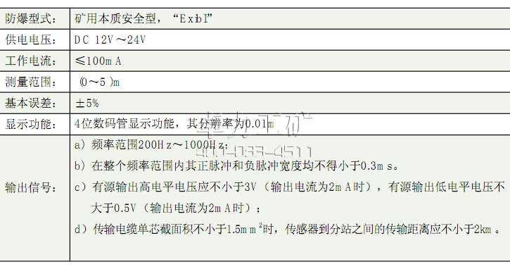 (GUY5(原KGU7)型煤矿用投入式液位传感器)技术参数